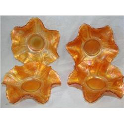 4 Carnival glass fluted edge bowls