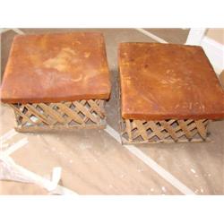 Pair of leather top ottomans