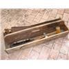 Image 1 : Old wood tool box with old tools, saws,hammers.