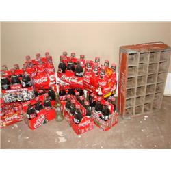 Coke bottle collection, wood crate, 14-6 packs