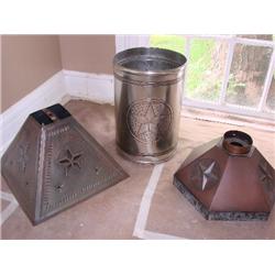 Tin Texas Star trash can & 2 lamp shades