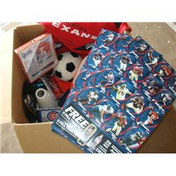 Large box of assorted sports items-cd's, cards etc.