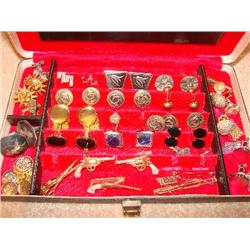 Men's jewelry box filled with cuff links & tie tacks