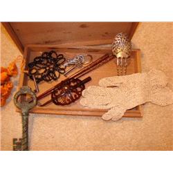 Vintage gloves,  hair pins, old skeleton keys