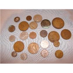 22 mixed foreign coins (4 silver)