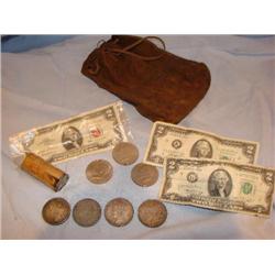 Dollars:1 roll SBA's,3 Ike's,1 Morgan(1921-D),pouch