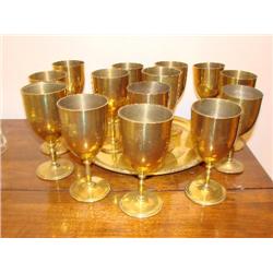 Brass Tray w/14 goblets