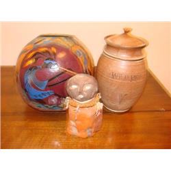 Stone Heat Gourd, signed Zia Pueblo Az.& Canister