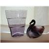 Image 1 : Purple Slag Glass Swan & Signed Purple Vase
