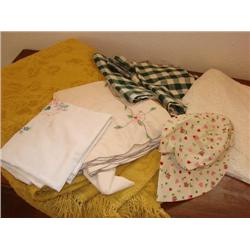 Linens includes: bonnet, embroidered tablecloth