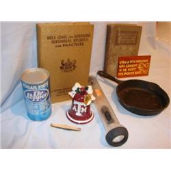 Pocketknife,Griswald Skillet,cookbook,flashlight