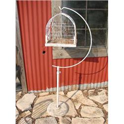White Wire Bird Cage on Stand