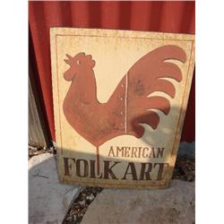 Wooden American Folk Art Rooster Sign