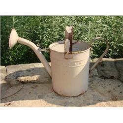 Small white metal watering can w/spout