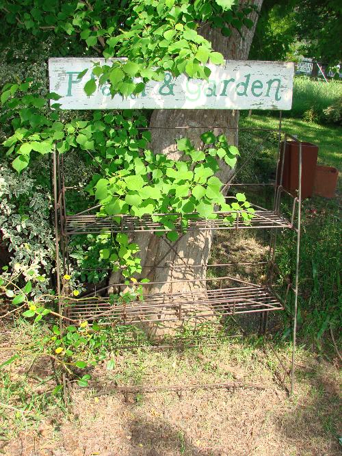 Wire Display Rack with Plant & Garden Sign