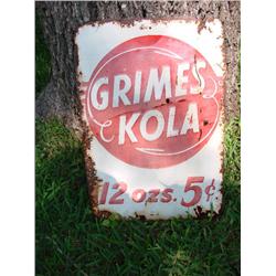 Grimes Kola 5 cent double sided antique sign