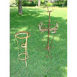 2 old metal plant stands
