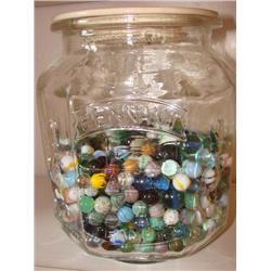Planters 5 cent jar, filled w/marbles!