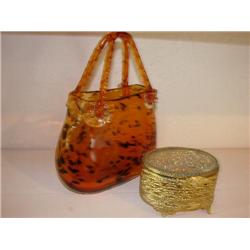 Jewelry box, glass purse, ring & earings