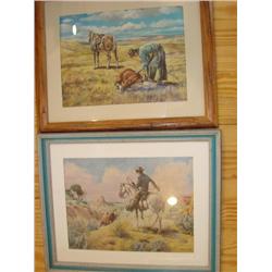 2 Cowboy prints by Widmier-both framed & matted