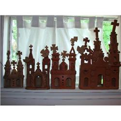 4 pottery art churches-all made of red clay