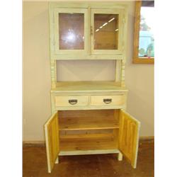 Green Painted Country Cupboard w/glass doors