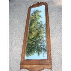 Solid oak beveled mirror, apprx. 70" Tall