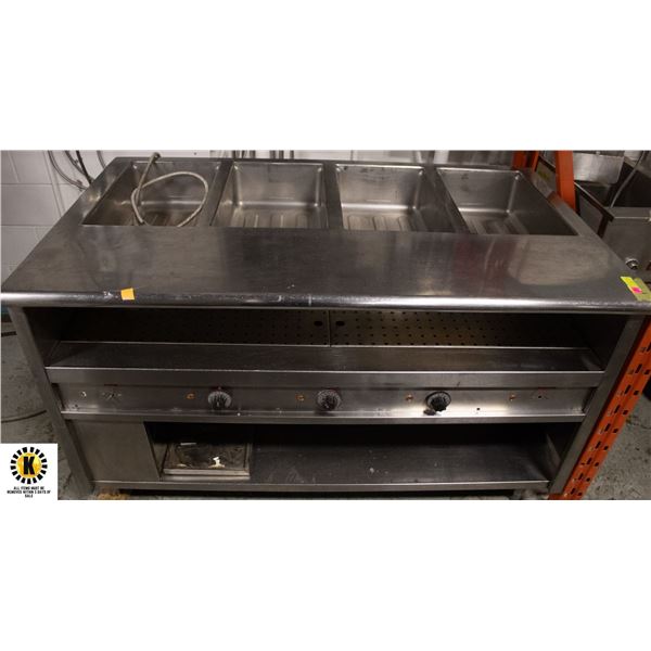 4 WELL ST. STEEL STEAM TABLE W/ UNDERMOUNT STORAG