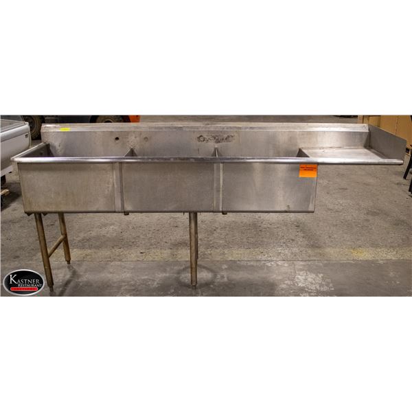 3 WELL STAINLESS STEEL SINK W/ RIGHT HAND DRAIN
