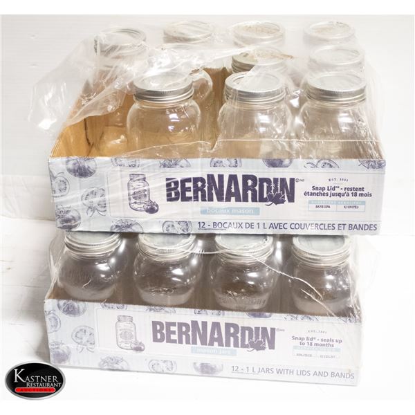 2 CASES OF BERNARDIN SNAP LID 1L JARS 22 TOTAL