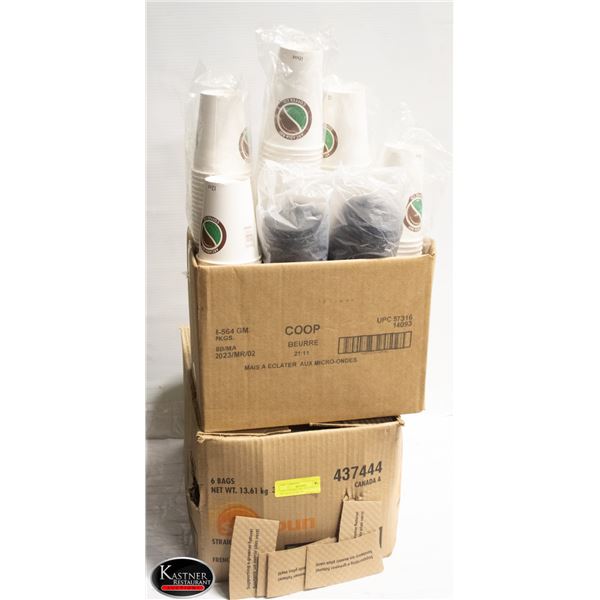 UNCOUNTED CASE OF COFFEE CUPS W/ LID & A CASE OF