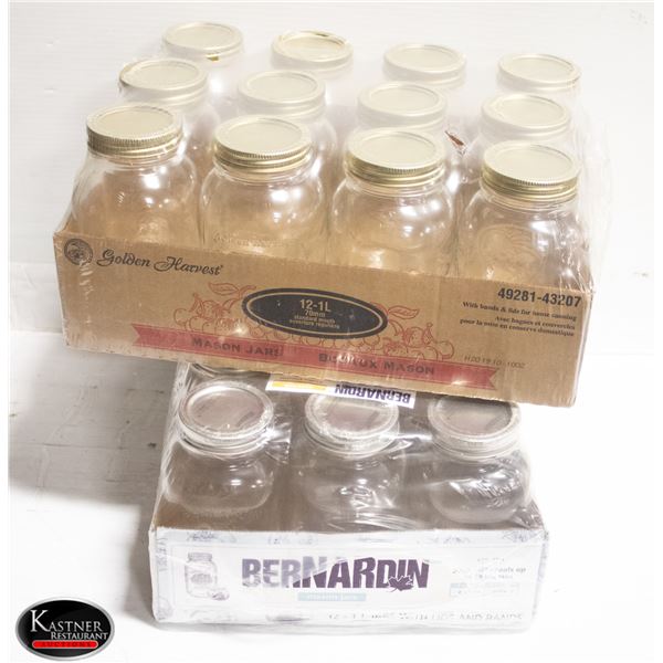 2 CASES OF BERNARDIN SNAP LID JARS 1L 24 JARS