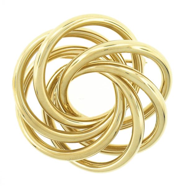 14k Yellow Gold Polished Tube Interlocking Infinity Knot Large Circle Pin Brooch
