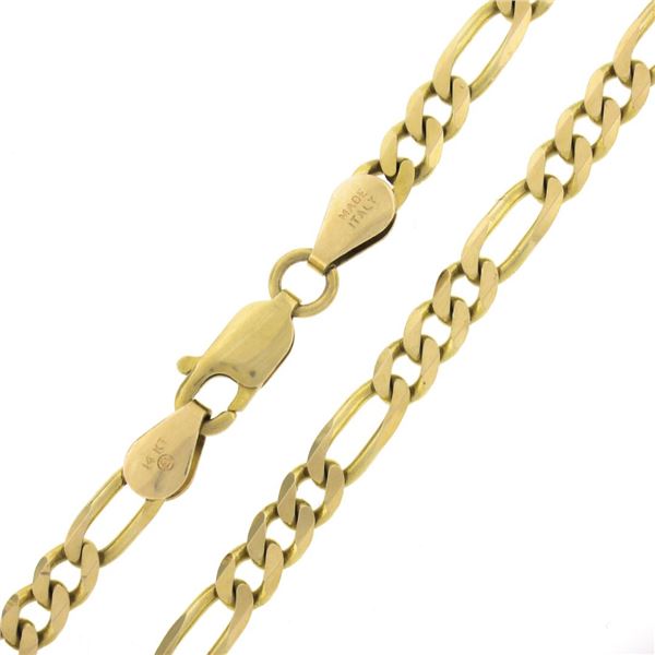 Italian Solid 14K Yellow Gold 16.5" Long 3.6mm Figaro Link Chain Necklace