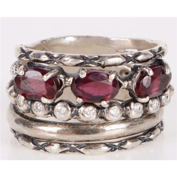 STERLING SILVER GARNET & NATURAL DIAMOND RING