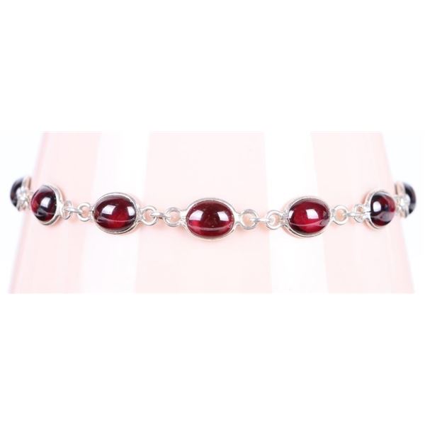 11.0CTW RED GARNET CABOCHON STERLING BRACELET