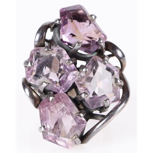 ANTIQUE STERLING SILVER AMETHYST CLUSTER RING