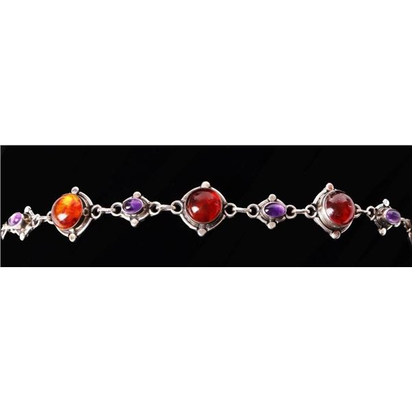 SOUTHWEST AMETHYST & AMBER STERLING BRACELET
