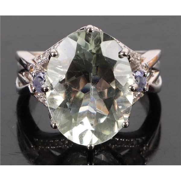 4.0CT AQUAMARINE & TOPAZ LADIES INTRICATE RING