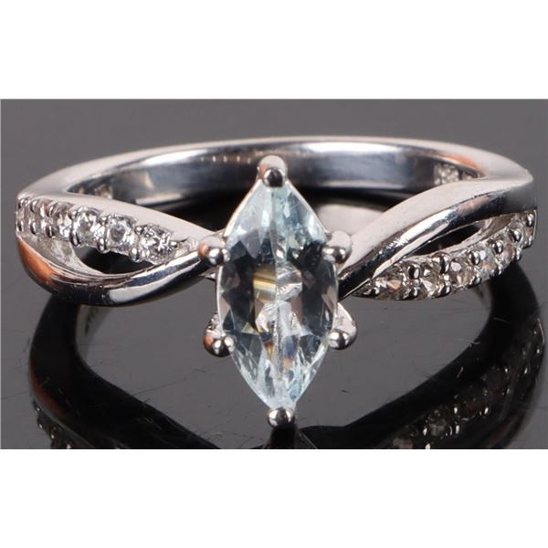 0.75CT MARQUISE AQUAMARINE TOPAZ STERLING RING