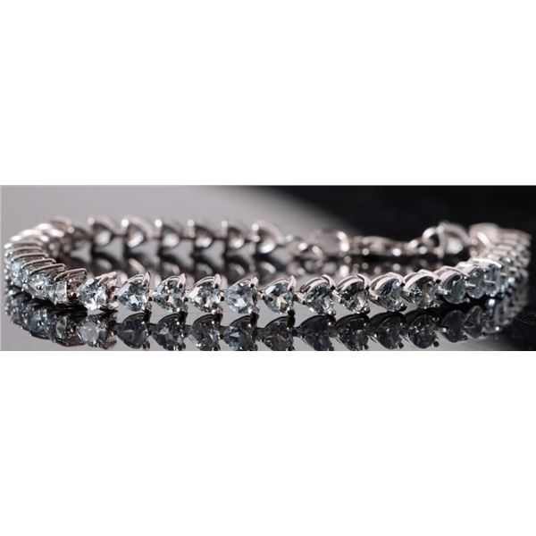 5.4CTW AQUAMARINE STERLING SILVER HEART BRACELET