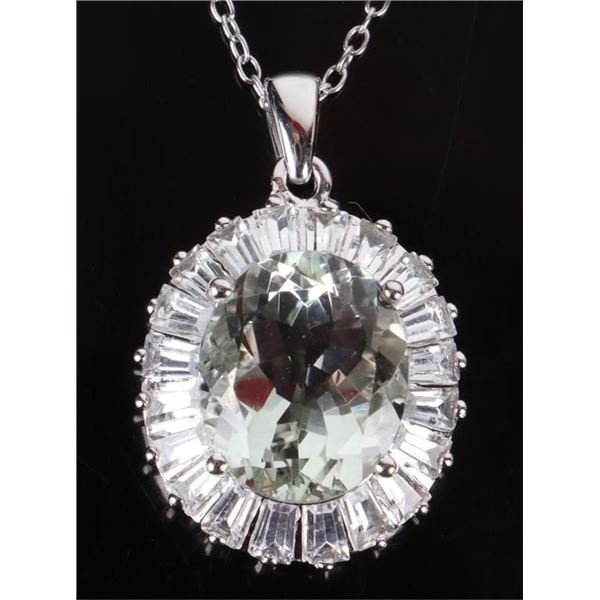 3.87CT AQUAMARINE & 3.2CTW WHITE TOPAZ  NECKLACE