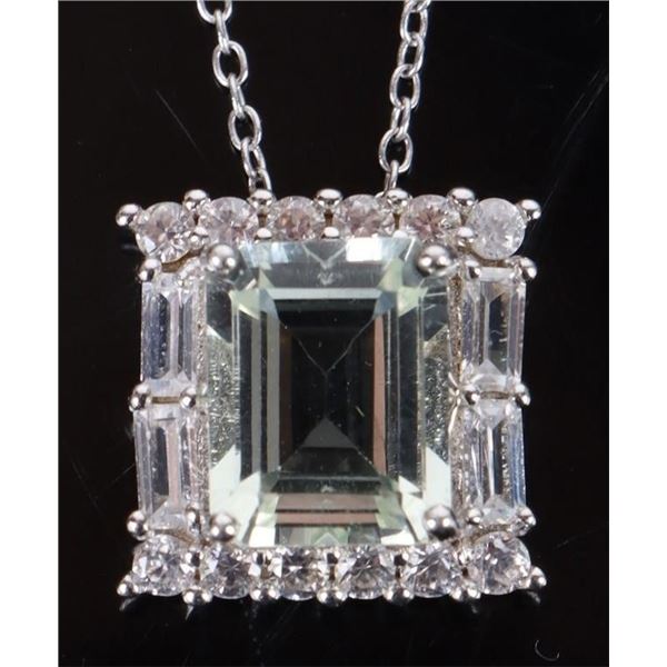 2CT AQUAMARINE & WHITE TOPAZ LADIES NECKLACE