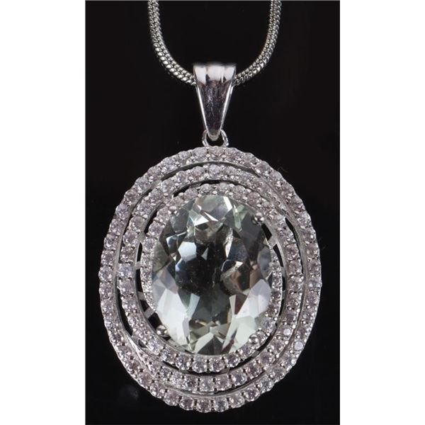 AQUAMARINE & WHITE TOPAZ STERLING SILVER NECKLACE