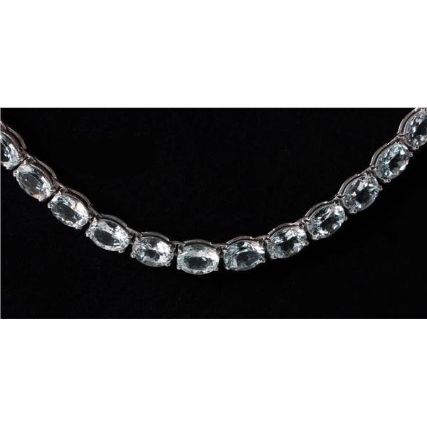 45.75CTW OVAL AQUAMARINE STERLING SILVER NECKLACE