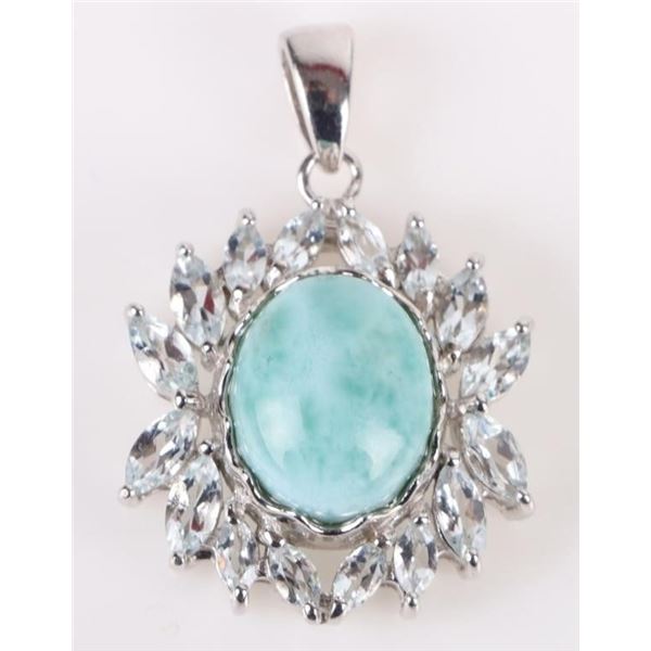 LARIMAR & AQUAMARINE STERLING SILVER PENDANT