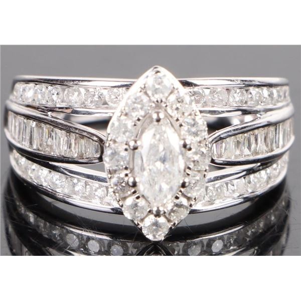 2CTW MARQUISE CUT 10K WHITE GOLD DIAMOND RING