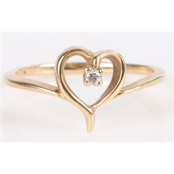 14K YELLOW GOLD DIAMOND HEART LADIES RING