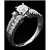 Image 2 : 0.75CT CENTER DIAMOND PLATINUM RING - 1.37CTW