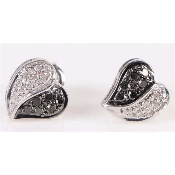 DESIGNER HN WHITE/BLK DIAMOND HEART EARRINGS